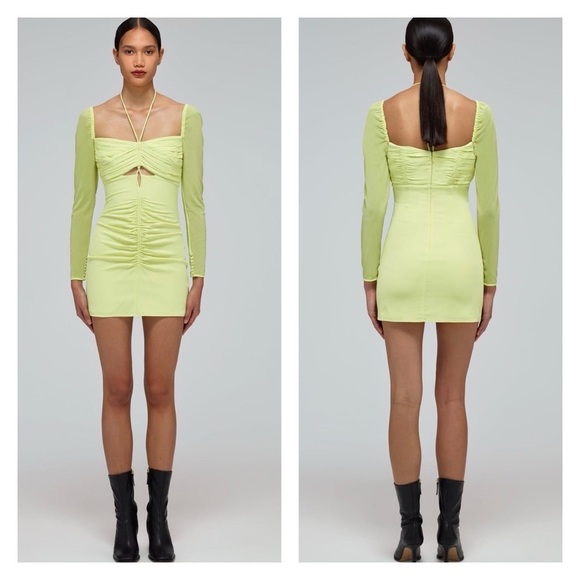 SELF-PORTRAITStretch Crepe Cut Out Mini Dress Lime Green...